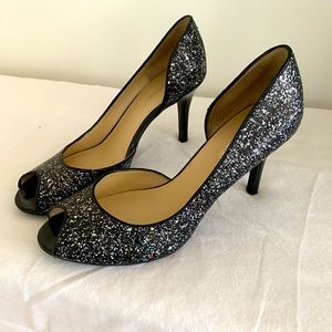 Kelly & Katie black glitter open toe pumps.   Size 10